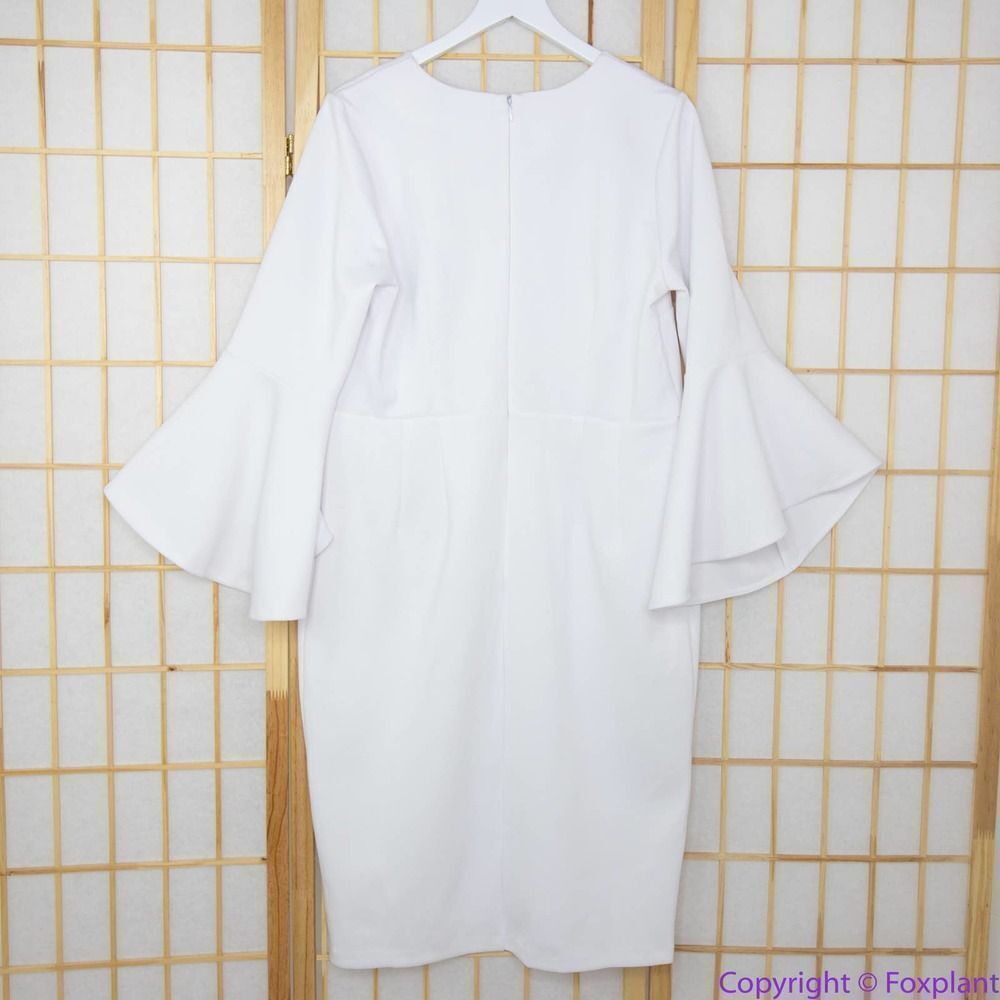 Eloquii White Midi Dress with Flared Sleeves - Picture 6 of 15